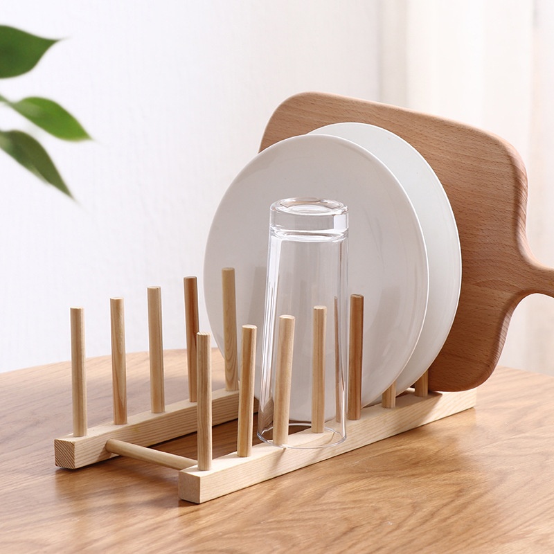 Bamboo Plate Pot Lid Cutting Board Drying Rack