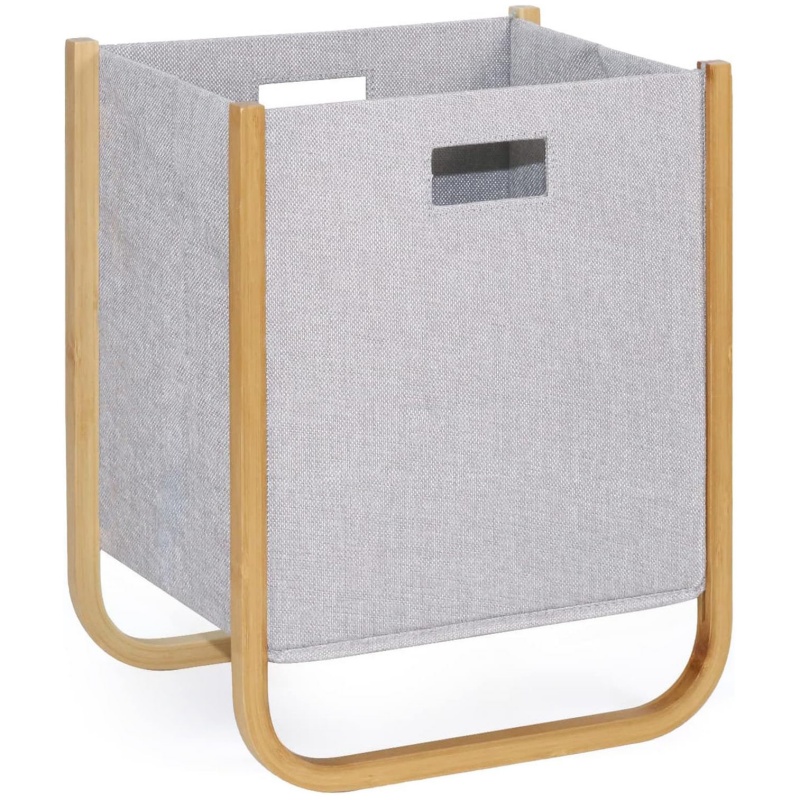 Natural Bamboo Frame and Fabric Portable Thickened Large Capacity Foldable Laundry Basket with Handle