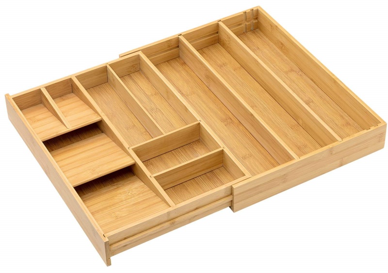 Premium Bamboo Kitchen Drawer Organizer-Expandable Silverware Organizer with Compact Cutlery for Utensils Flatware