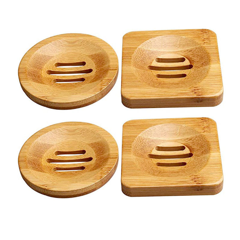 Daily Merchandise Bamboo Wooden Soap Holder Box Rectangular square Round Small Drain Bamboo Box Non-slip Soap Holder