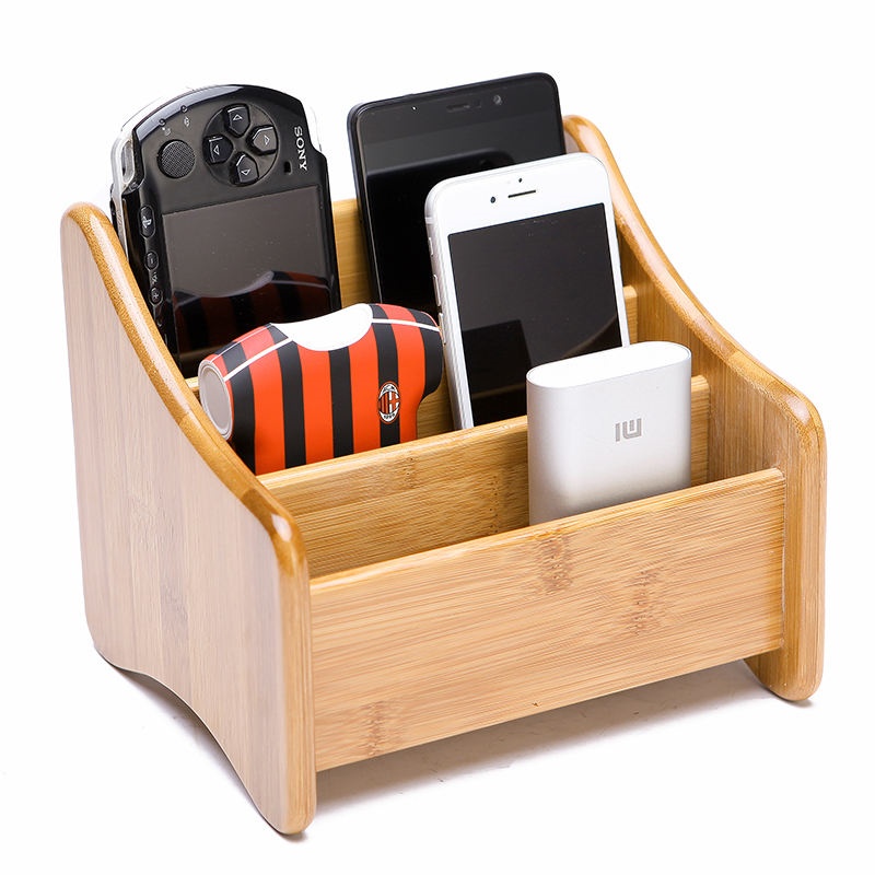 3-Compartment Office Desk Organizer Desk Organizer Wooden Storage Box