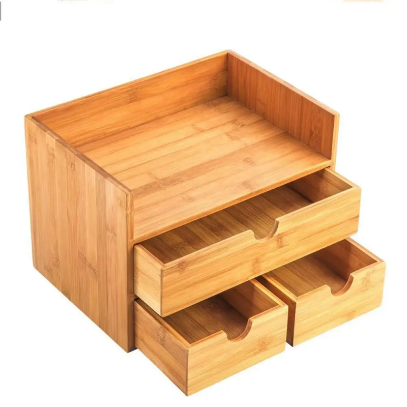 2 Tier Desktop Display Storage Drawer Box,makeup Cosmetic Organizer Multifunction Bamboo for Home and Office Rectangle